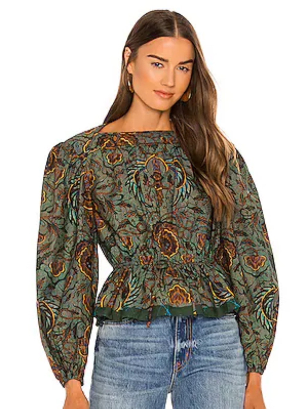 Ulla Johnson Green Multicolor Floral Peplum Blouse